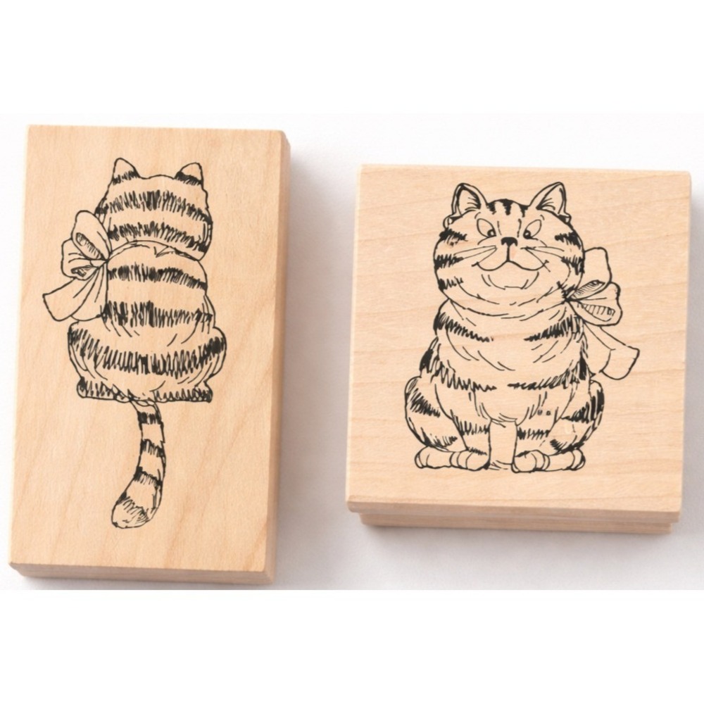 Art Impressions Tabby Cat L1520 Front and Back Set Rubber Stamp Wood #C11